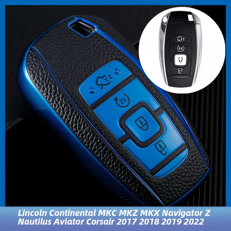 

Leather Car Key Case Cover for Lincoln Corsair Nautilus Aviator Continental Navigator MKC MKZ MKX Remote Holder Shell Protector