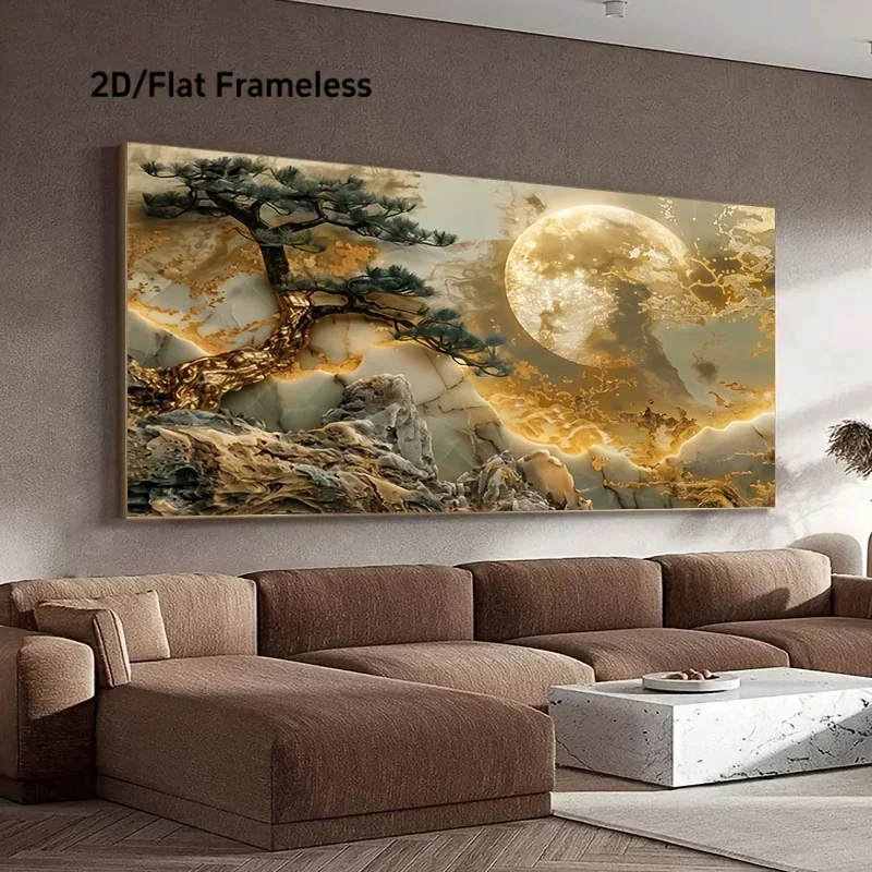 (1PC Unframe)Extra Large Decor Painting for Living Room Wall Art Canvas Print, Moonlight Golden Tree Landscape Modern Home Déco