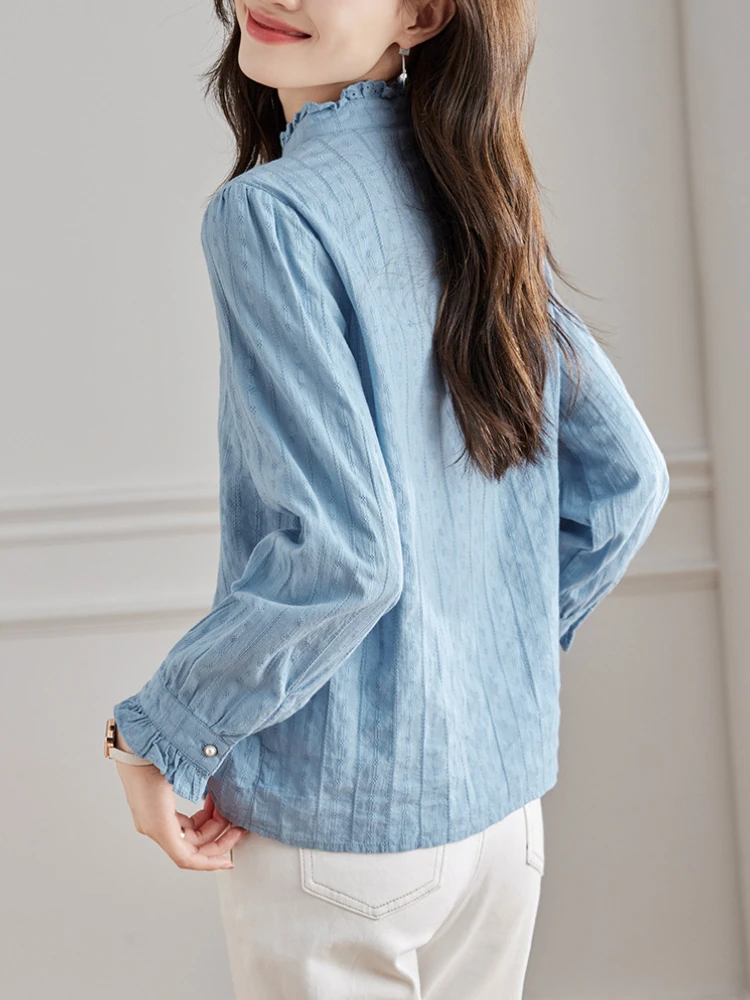 女性用スタンドアップカラーブラウス,長袖トップス,カジュアルシャツ,抵抗力のある服,春と秋