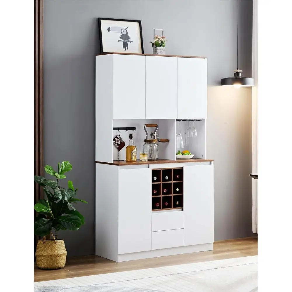 

Industrial-Style White Wine & Liquor Cabinet with Storage and Charging Station for Kitchen & Dining
