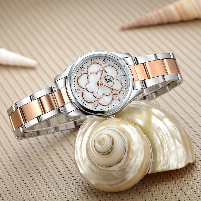 SKONE 레트로 틈새 아트 동백 여성용 새 컴팩트하고 절묘한 시계, 여성용 라이트 럭셔리 핑크 학생 시계