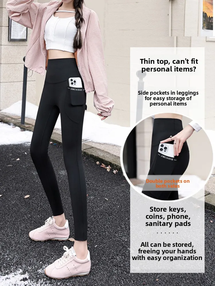 Pantalones deportivos Thi para mujer, pantalones de Yoga de cintura alta, diseño de piel de arca, pantalones de ejercicio y levantamiento de glúteos con forro cálido