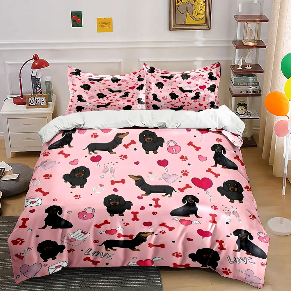 Dogs and love-themed background Print Bedding Set 1 Duvet Cover 2 Pillowcases for Adult and Children Luxury Gift Full Size