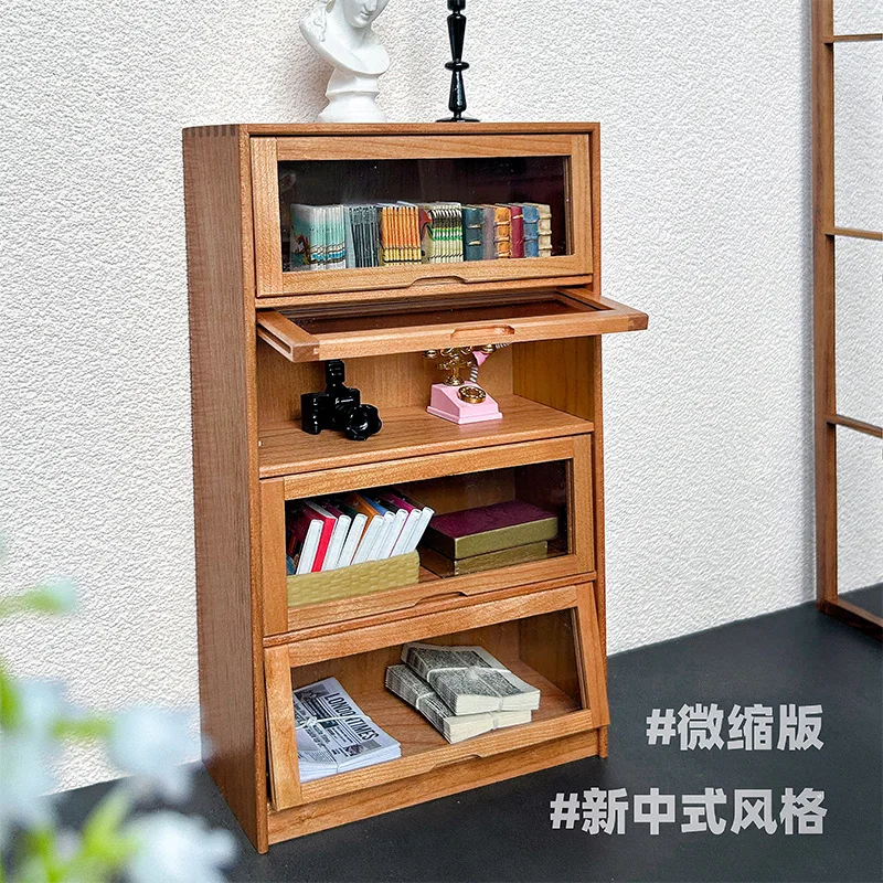 1:12 Doll House Accessorie Miniature Storage Cabinet Model Wooden Furniture Flip-top Three/four/five-layer Mini Storage Cabinets