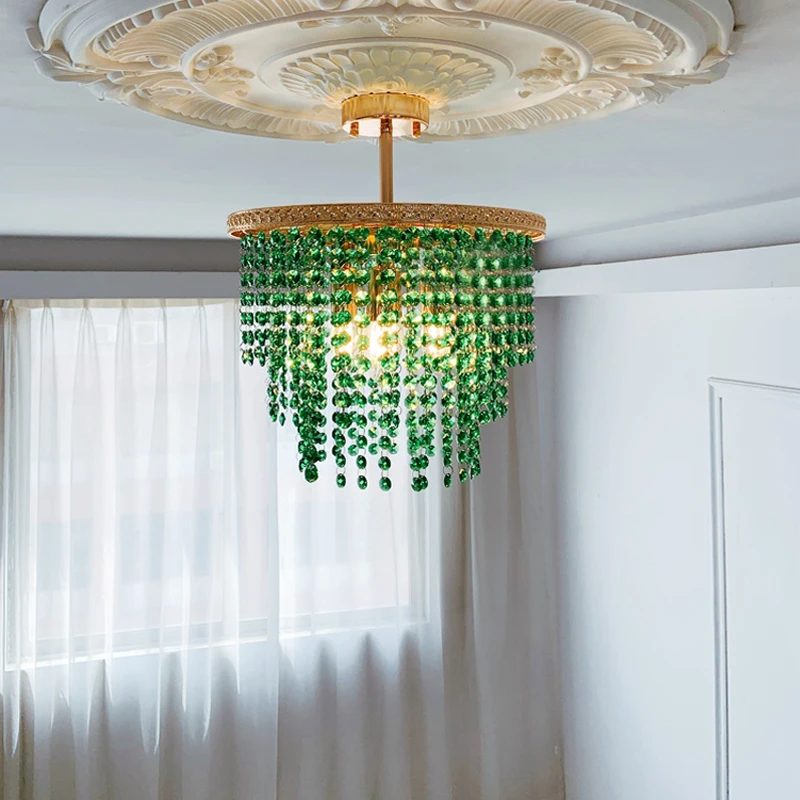 AiPaiTe green/transparent crystal chandelier suitable for living room, dining room, bedroom, study French crystal chandelier