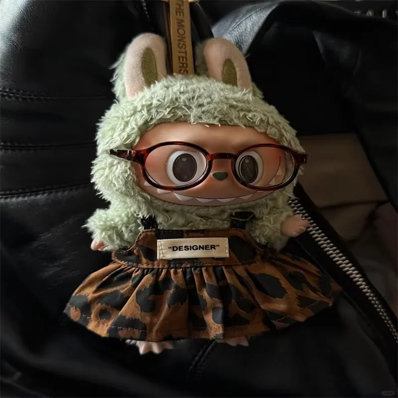 

LABUBU кукла с леопардовым принтом, одежда, соломенная шляпа, аксессуары, украшение, мини-юбка на бретельках, подарок на день рождения, детские игрушки