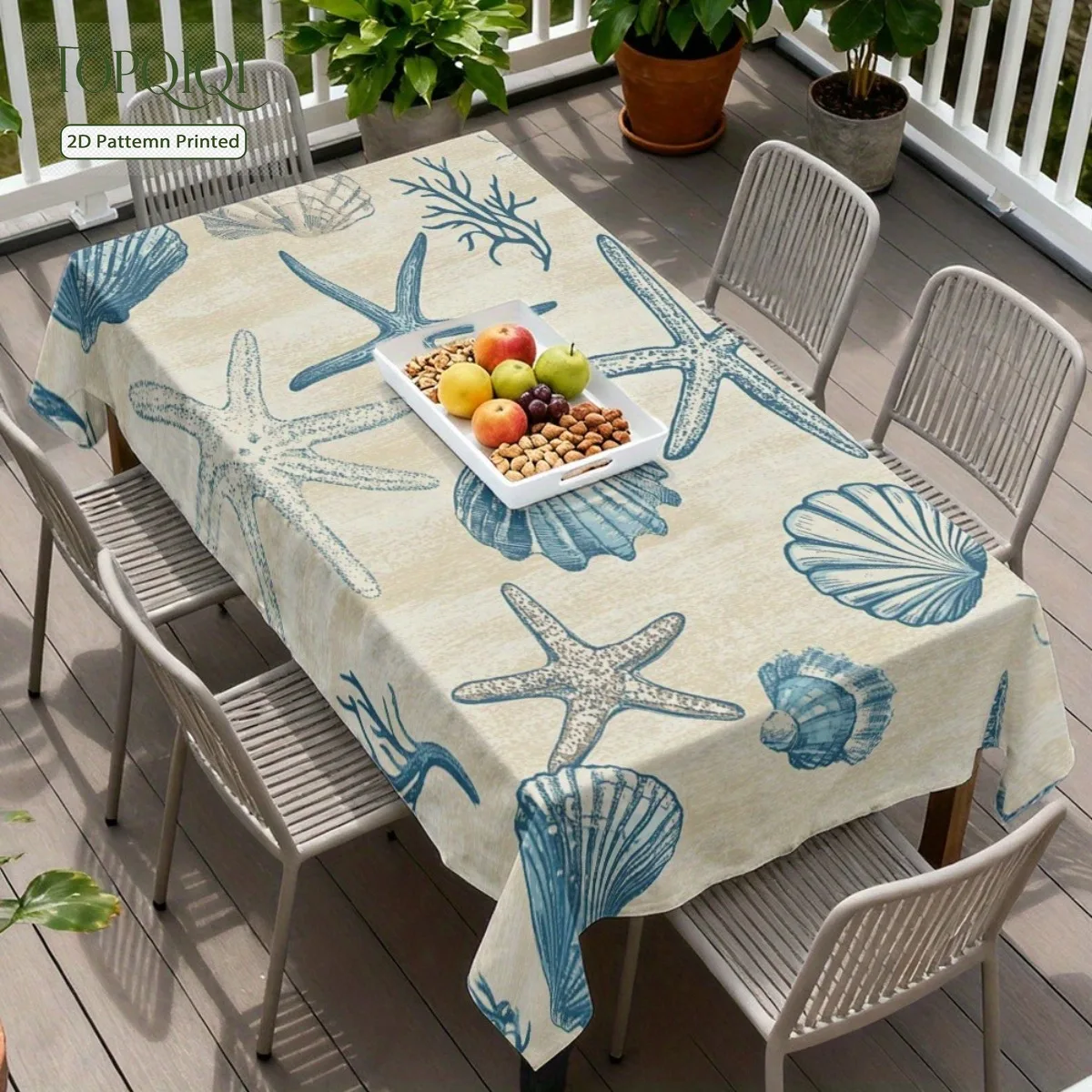 1pc 2D Plane Printing Ocean Life Tablecloth, Decorated with Marine Life Patterns of Fish, Shells, Starfish - Nautical Themed Din