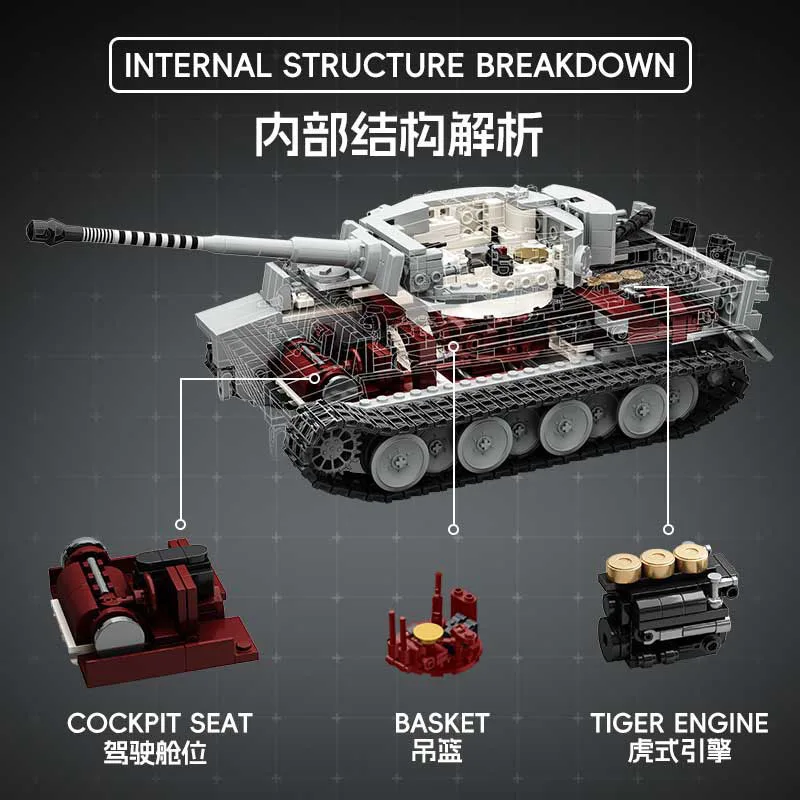Snow covered Tiger Heavy Tank Sd.Kfz.182  Building Blocks Black Tiger Tracked Armored Vehicle Boy Toy Model TK8001 model view 4