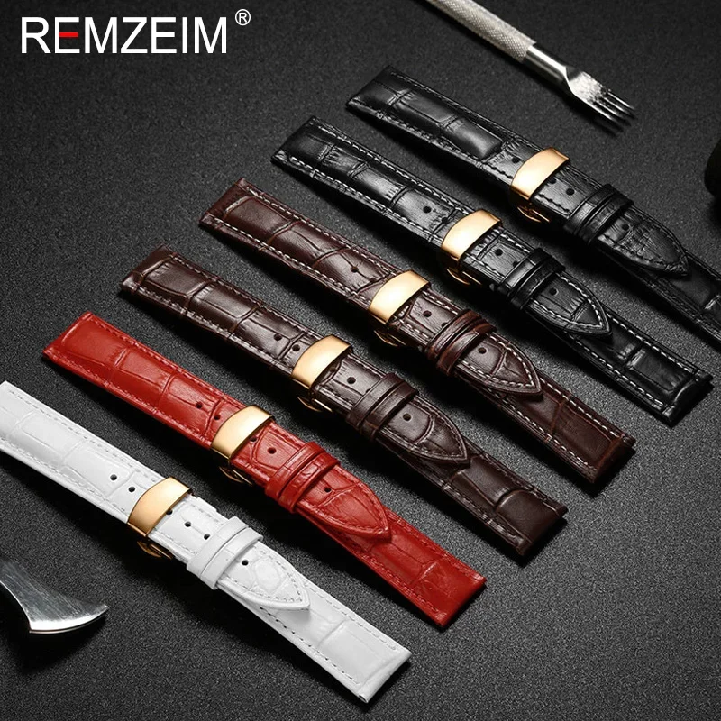 REMZEIM NEW Leather Watchband 16mm 17mm 18mm 19mm 20mm 21mm 22mm 23mm 24mm Calf Genuine Leather Watch Band Straps With Box