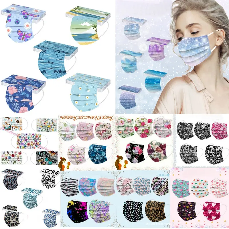 

Adult Face Maskn Disposable Mask 3 Layer Fashion Butterfly Flower For Women Mouth Mascherine Mascarilla Masque