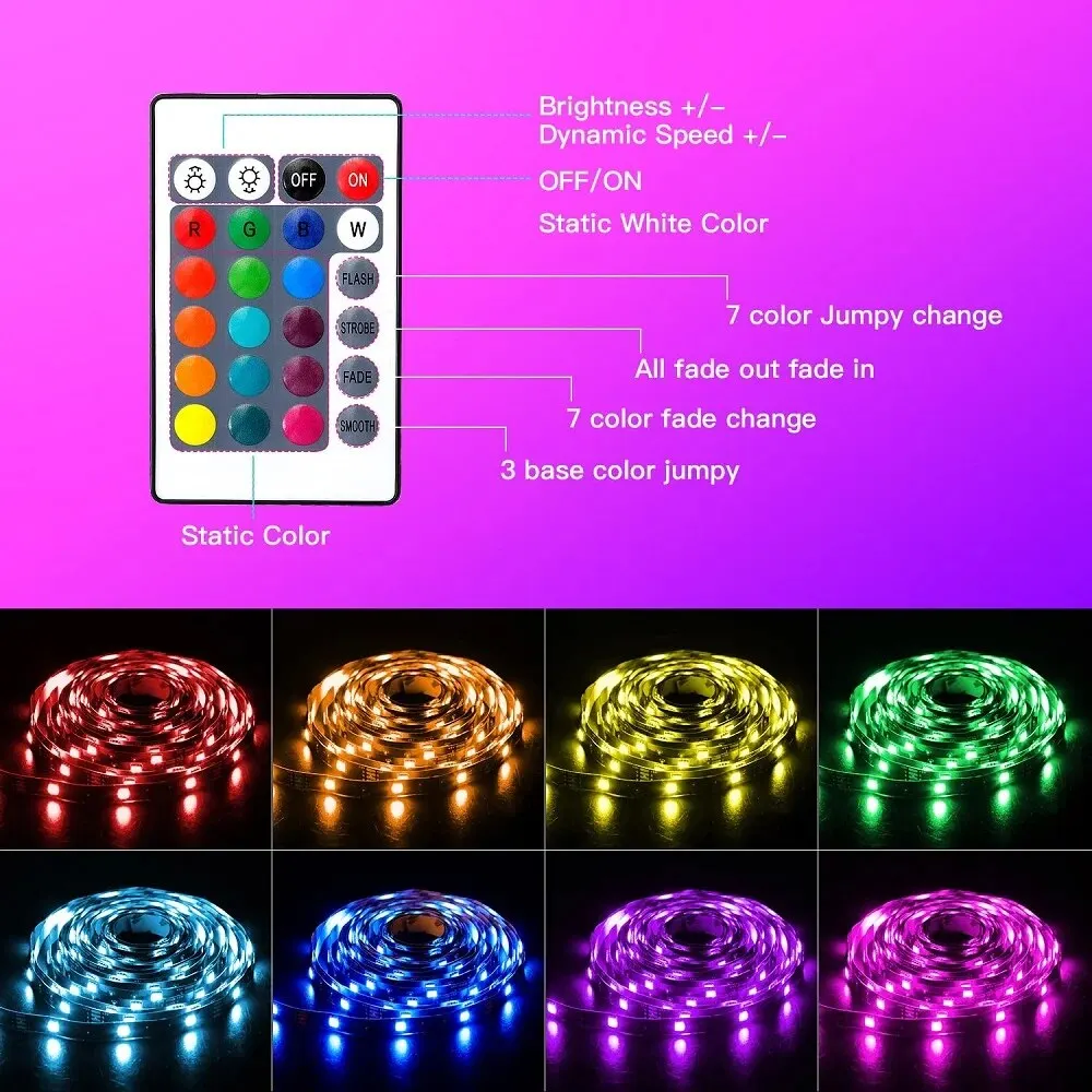 2M USB LED Strip Light Backlight 24 Key Infrared Remote Control RGB Color Changing Lamp for Home Decoration Светодиодн