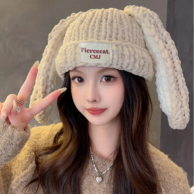 

Женская осенне-зимняя новая утолщенная теплая вязаная шапка ручной работы с защитой ушей