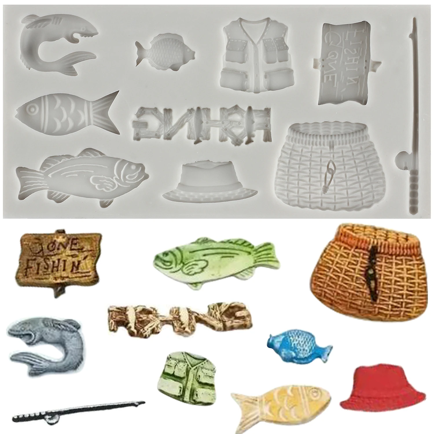 Herramienta de pesca, moldes de silicona, pescado, camarones, utensilios para decoración de tortas con fondant, decoración para magdalenas, caramelo, azúcar, artesanía, pasta de goma, arcilla polimérica