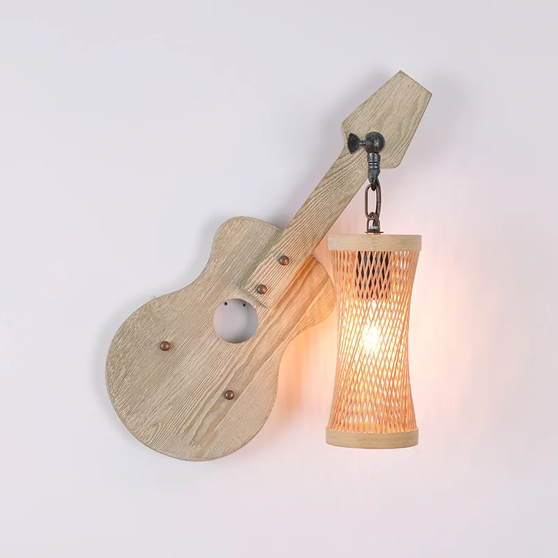 American Wooden Art Violin Wall Lamps Personalized Led Indoor Lighting Restaurants Coffee Pubs Bar Counter Home Decor Lights