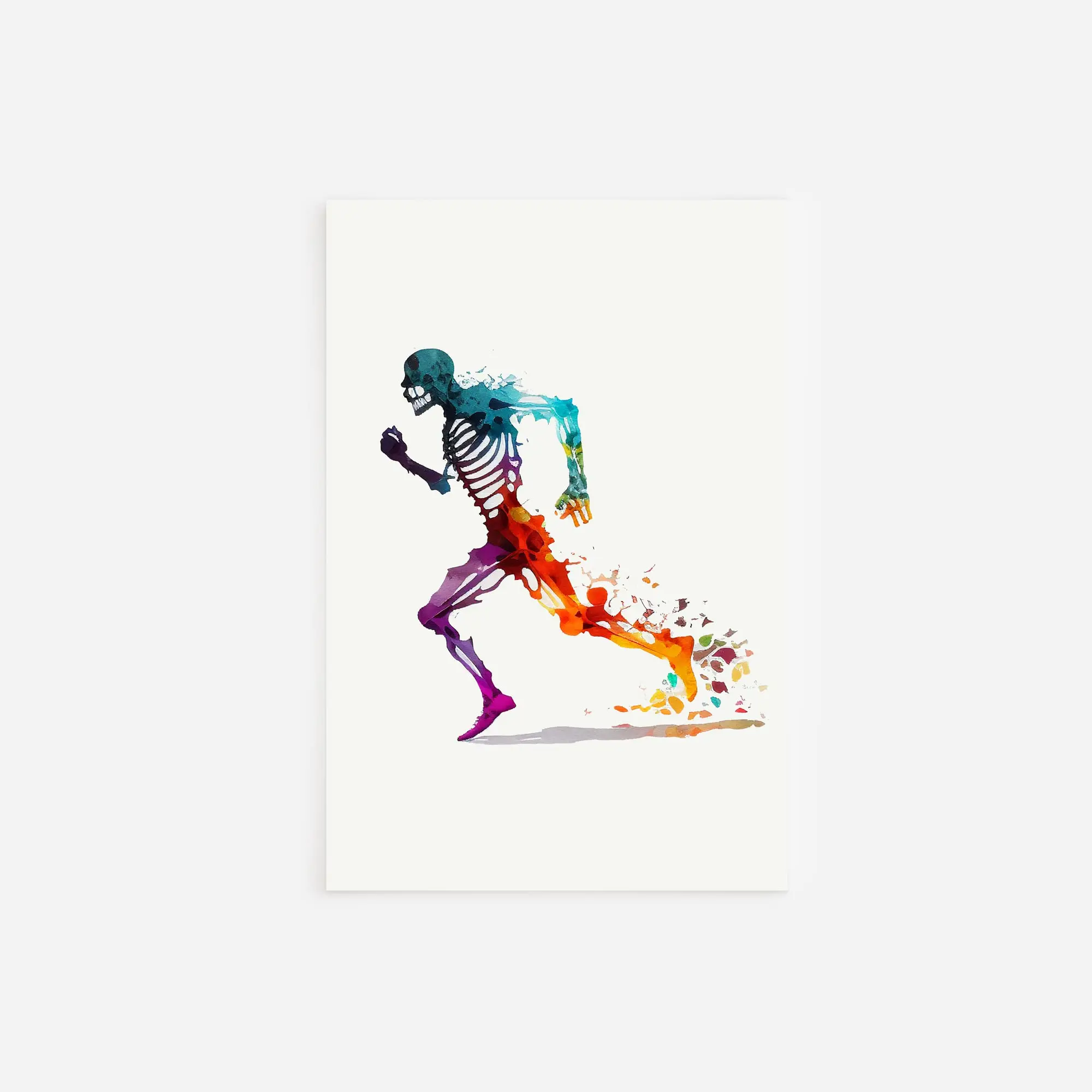 Watercolor Skeleton Runner Canvas Art Print Set, Inspirational Fitness Poster, Motivational Wall Art Decor