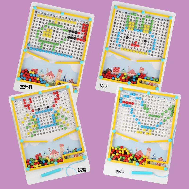 Magnetic Bead Drawing Board for Kids Montessori Educational Toy Colorful Magnet Ball Doodle Tablet with Pattern Cards Fine Motor