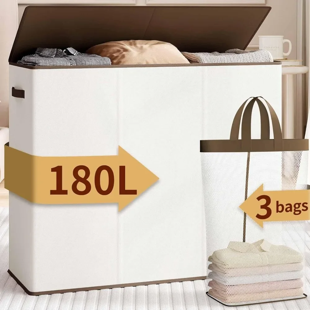 laundry hamper 3 section,180L large laundry basket for laundry sorting,Clothes Hamper with 3 Removable Bags,laundry hamper