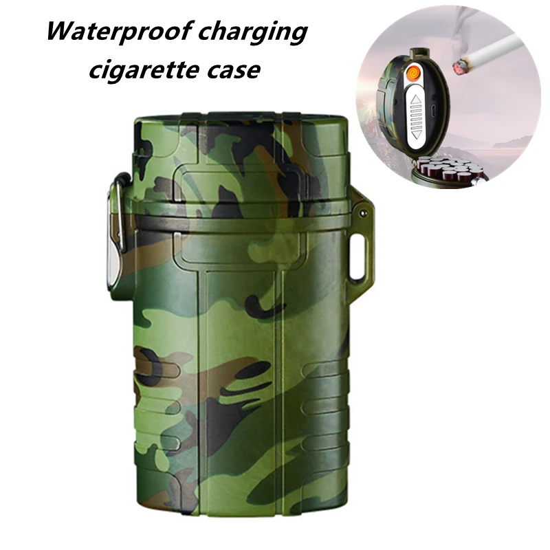 Kreative 20 stücke Wasserdicht Leichter Zigarette Fall Tragbaren USB-Lade Winddicht Leichter Outdoor Waten Camping männer Gadgets