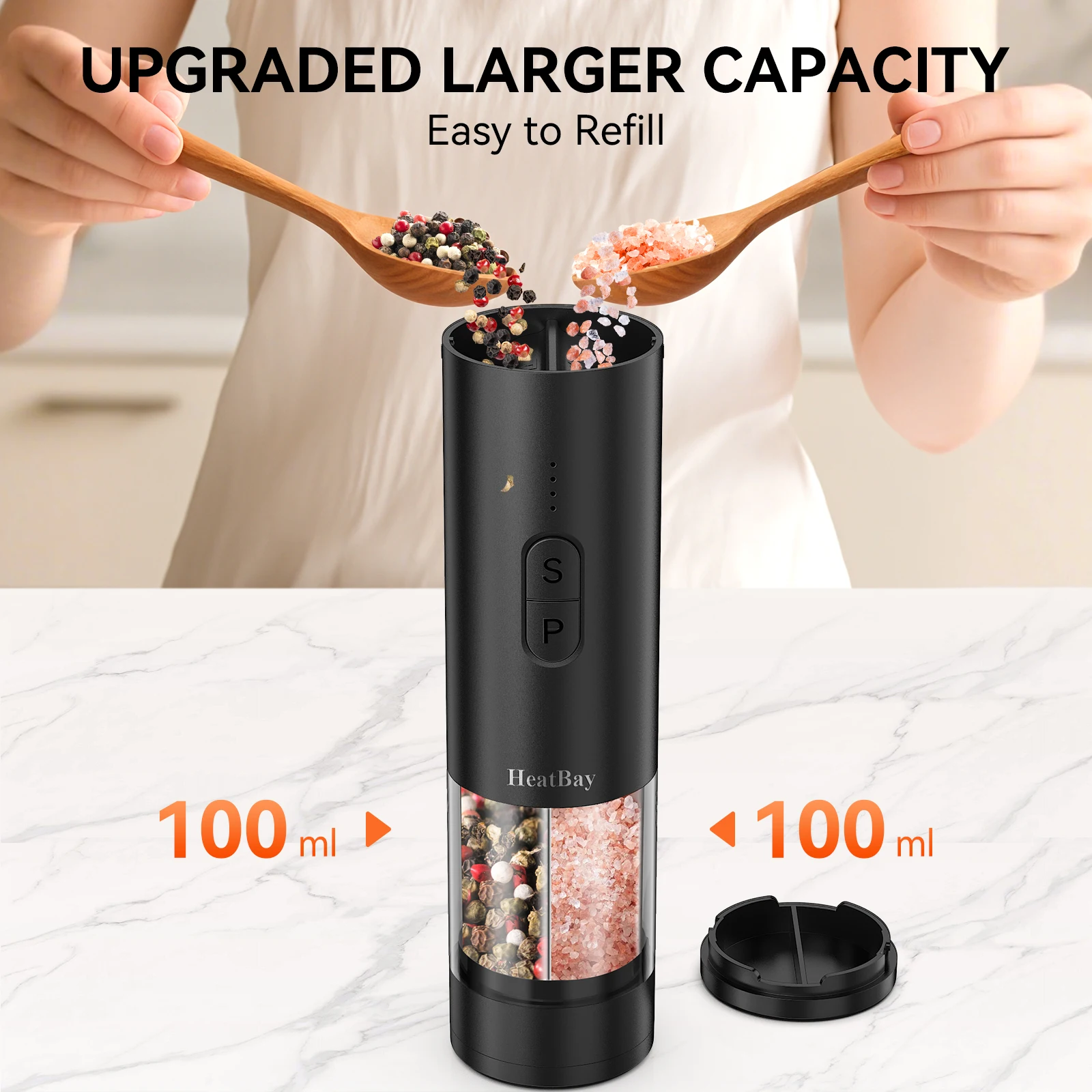 Rechargeable Pepper Grinder, LED Light, Adjustable Coarseness, Designed for One-Handed Cooking, Suitable for Home and Kitchen view 5