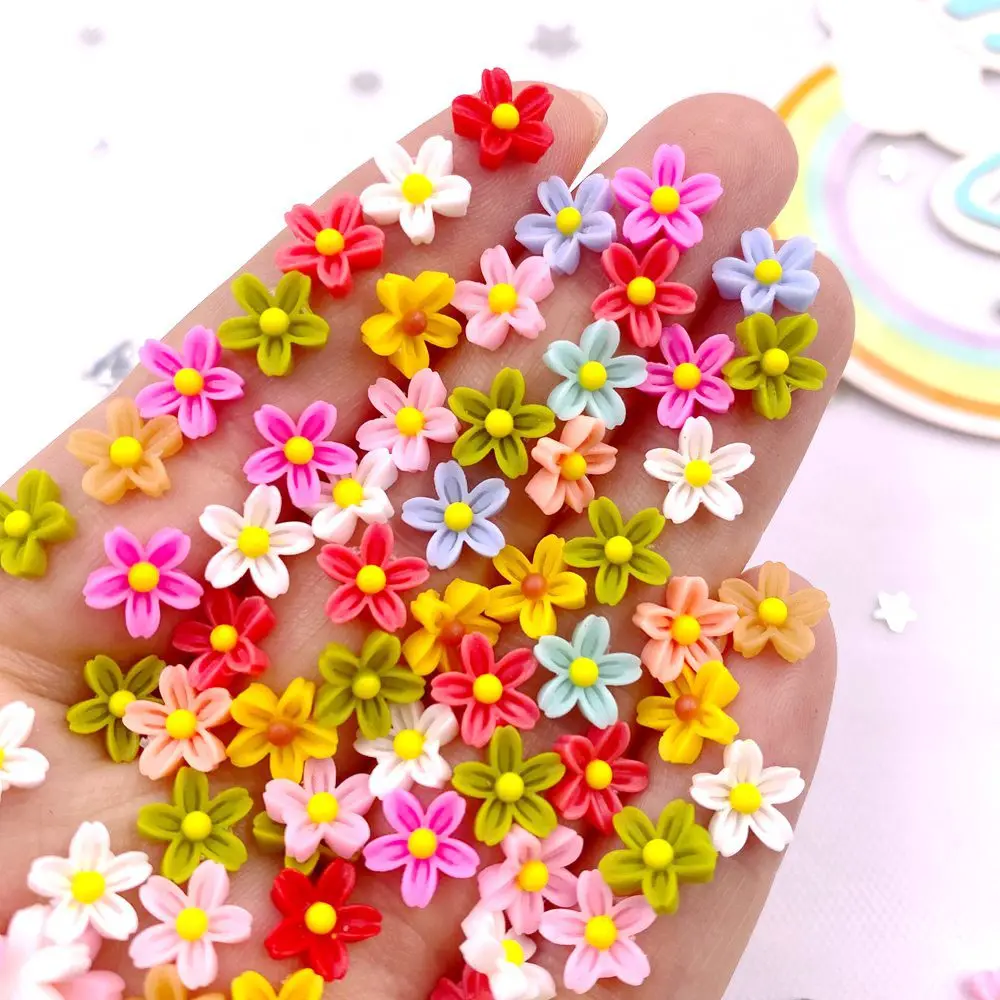 100Pcs 8mm Resin 3D Colorful Mini Flower Gems Flatback Rhinestone Scrapbook Wedding Buttons Appliques Nail Art Decor Crafts L560