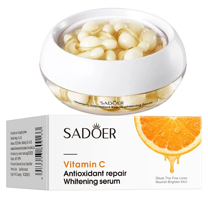 30 cápsulas de sérum facial SADOER Rose Sanil com vitamina C, hidratante facial, firmador, essência facial, produtos de beleza para cuidados com a pel