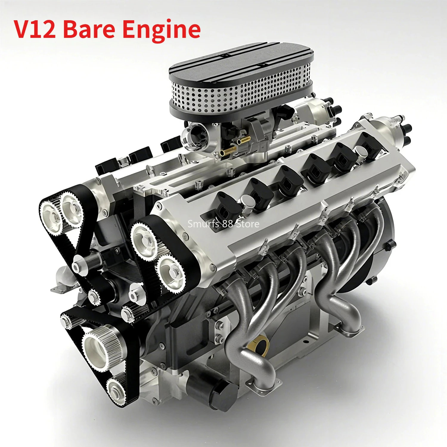 GS V12 Engine Model with Supercharger 72CC Metal Four-stroke Internal Combustion Engine Model Four-valve Water Cooled Model Toy