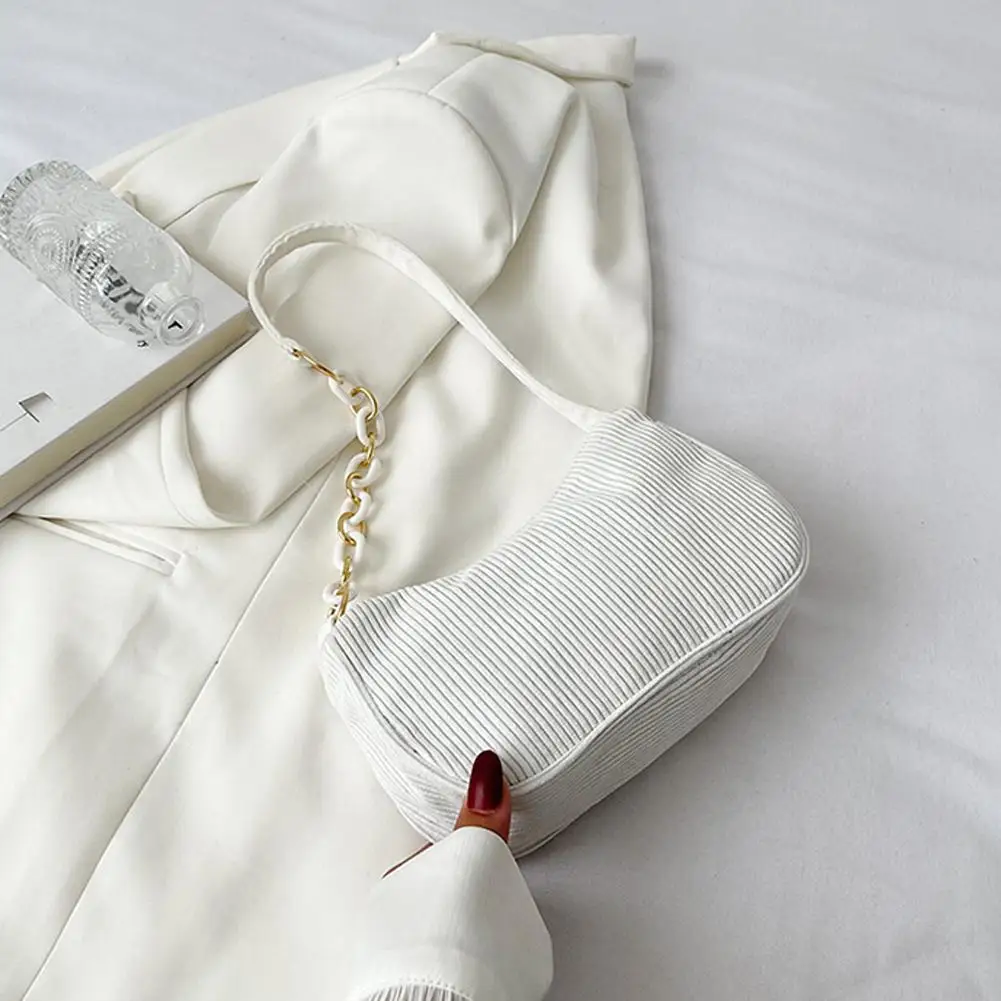 Korean Fashion Vintage Handbags Women Summer Corduroy Underarm Bag Zipper Shoulder Small Bags Female Soft Casual Clutch Handbag