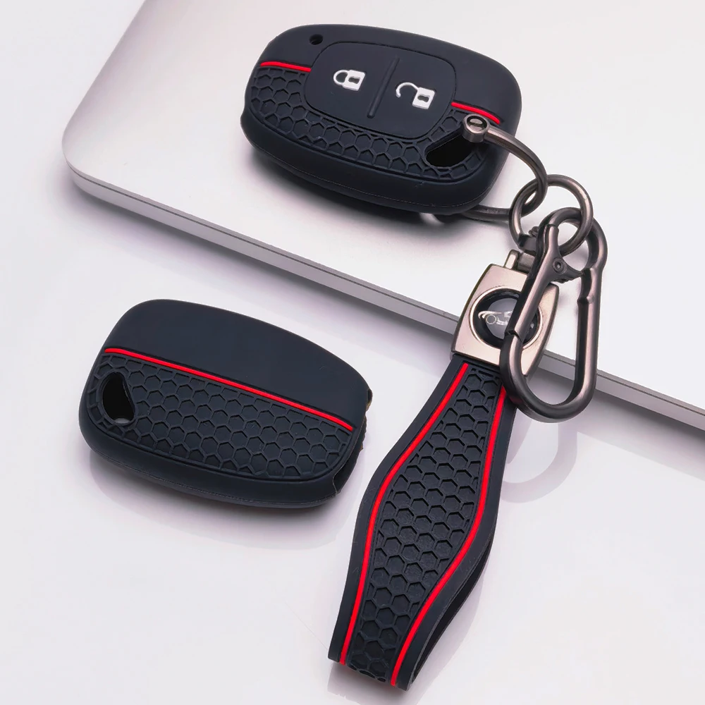 Key Fob Cover for Renault Clio Kangoo Modus Twingo Master Sandero Logan Duster with Keychain Anti-Scratch Shockproof Soft Grip
