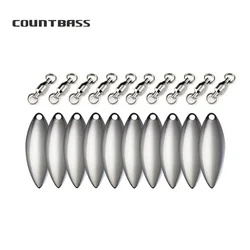 COUNTBASS 10pcs Willowleaf Spinner blades+ Ball Bearing Swivels, Colorado Spinner Tail Metal Fishing Lures Spinnerbaits Wobbler
