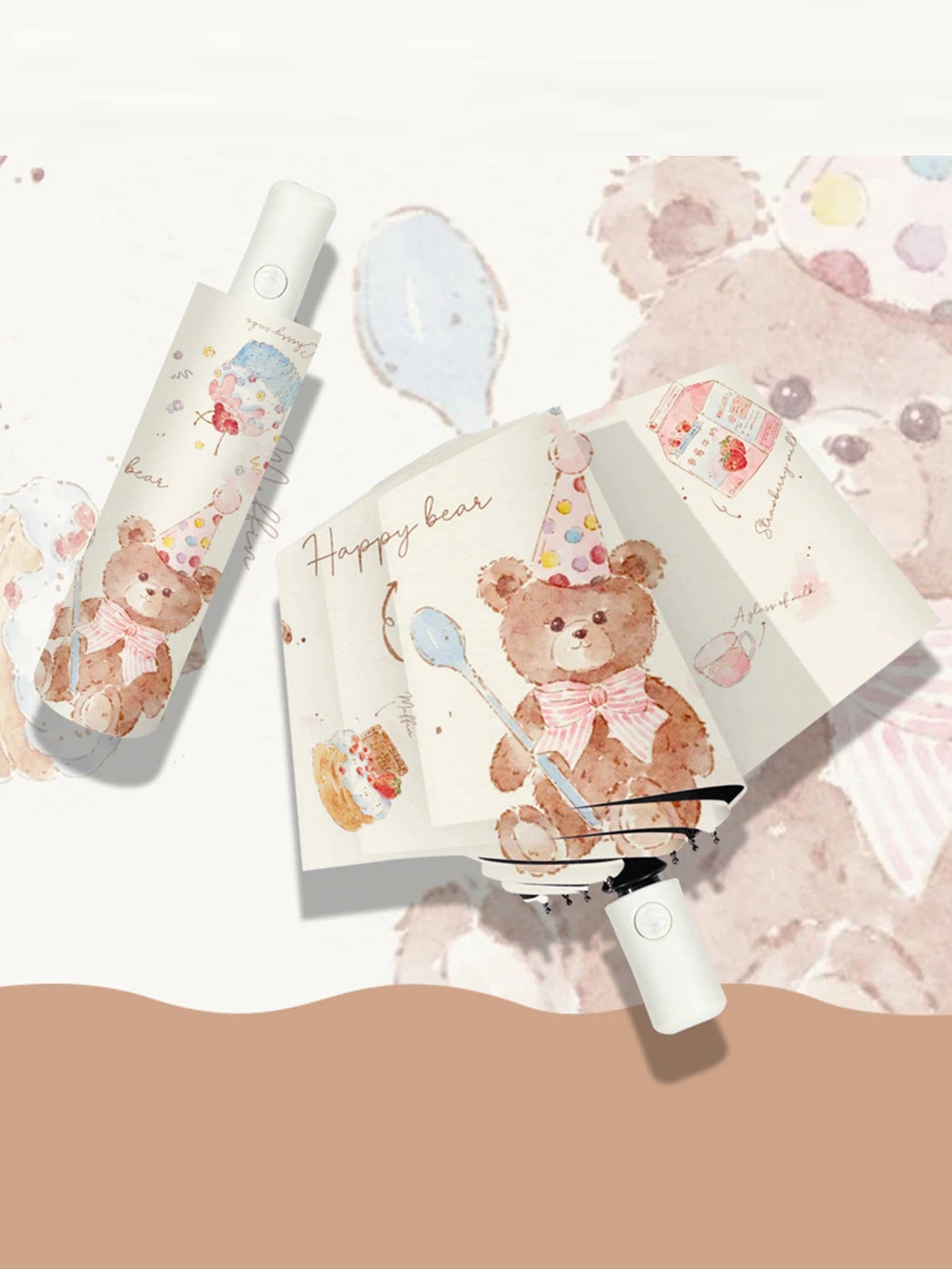 Cream Bear Umbrella, Cute Cartoon Umbrella, Sunscreen, UV Protection, High Beauty, Sunny Umbrella