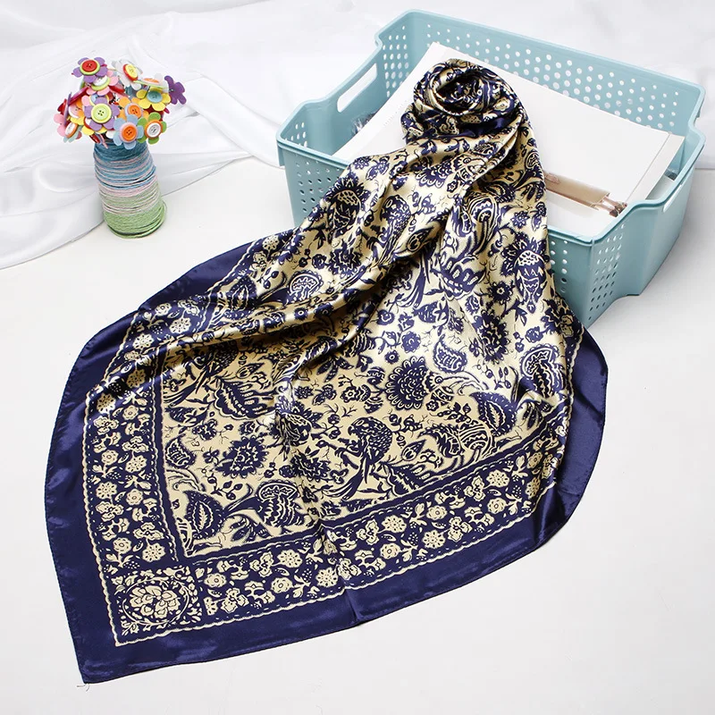 

Fahsion Floral Paisley Hijab Scarf Women Silk Satin Head Scarfs Female 90*90cm Square Shawls and Wraps Scarves For Ladies 2020