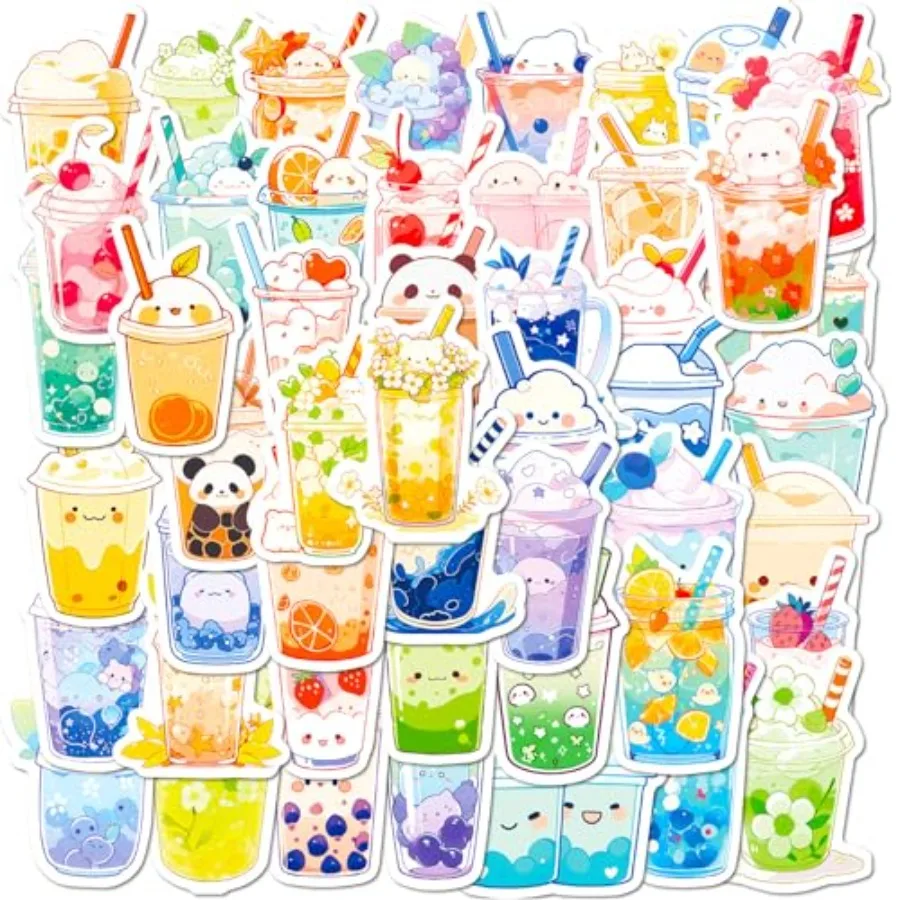 Cute Buble Stickers Pack, 50pcs Kawaii Small Drink Stickers for Water Bottle, Waterproof Vinyl Decals for Laptop Scrapbook Jour