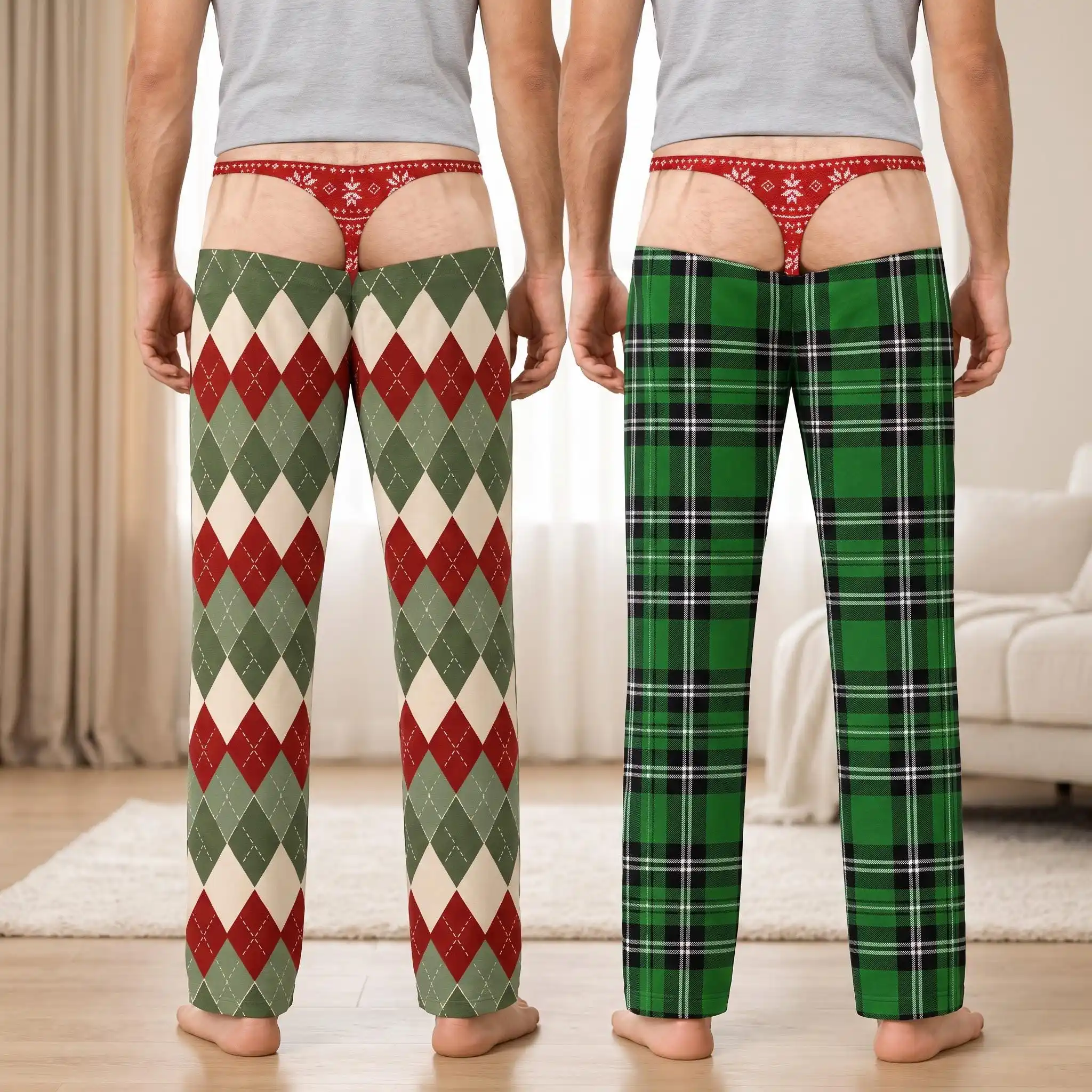 Funny Christmas Pajama Pants, Underwear Illusion Family Matching Christmas Straight-leg Pants, Funny Husband Wife Xmas Gift