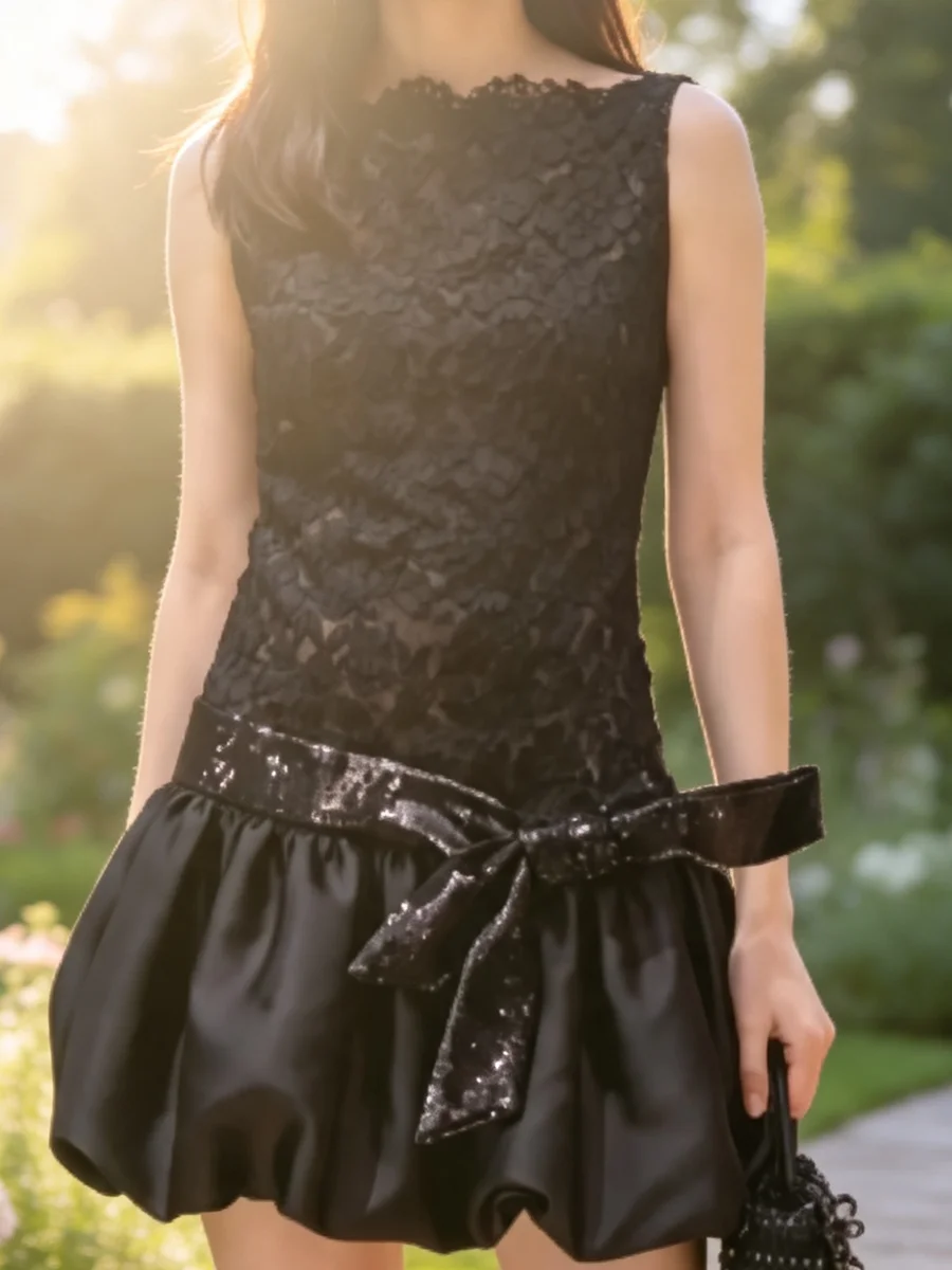 Elegant Black Sleeveless Applique Ruched Mini Formal Evening Dresses Birthday Party Prom Gowns Customized