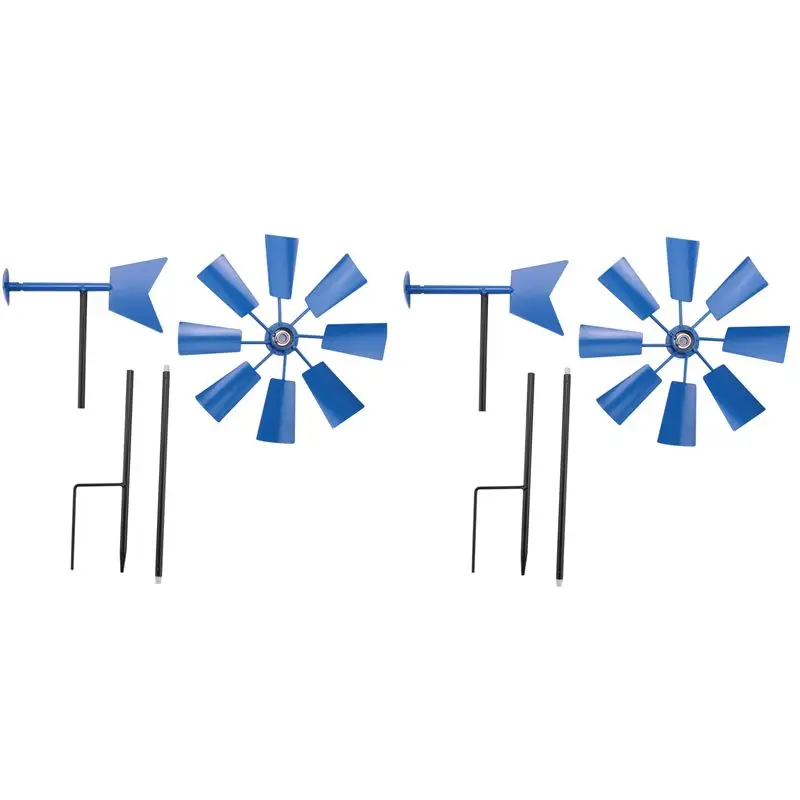 ABKW-2Pc Wind Spinner Decorative Windmill Decorative Iron Windmill Yard Plug-In Winnower Garden Wind Spinner Ornament-Blue