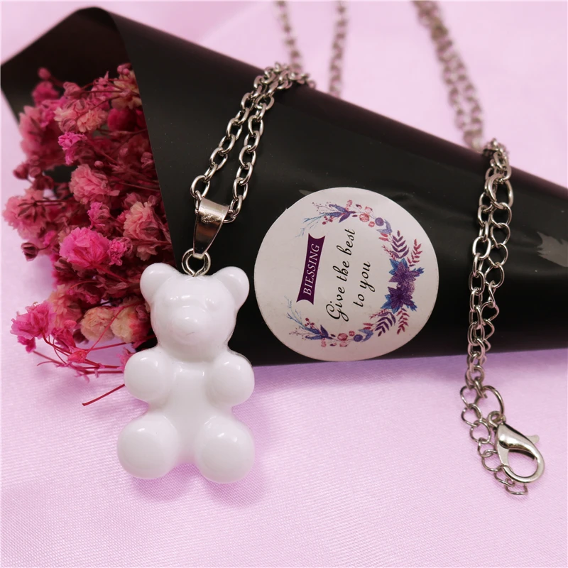 New Cute Candy Color Resin Gummy Bear Pendant Necklaces for Women&Girl Daily Hip Hop Jewelry Party Gifts Femme Bijoux