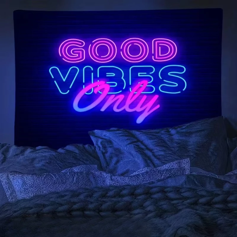 'GOOD VIBES ONLY' Cyberpunk Printed Neon Tapestry Bedroom and Dormitory Decorative Tapestry