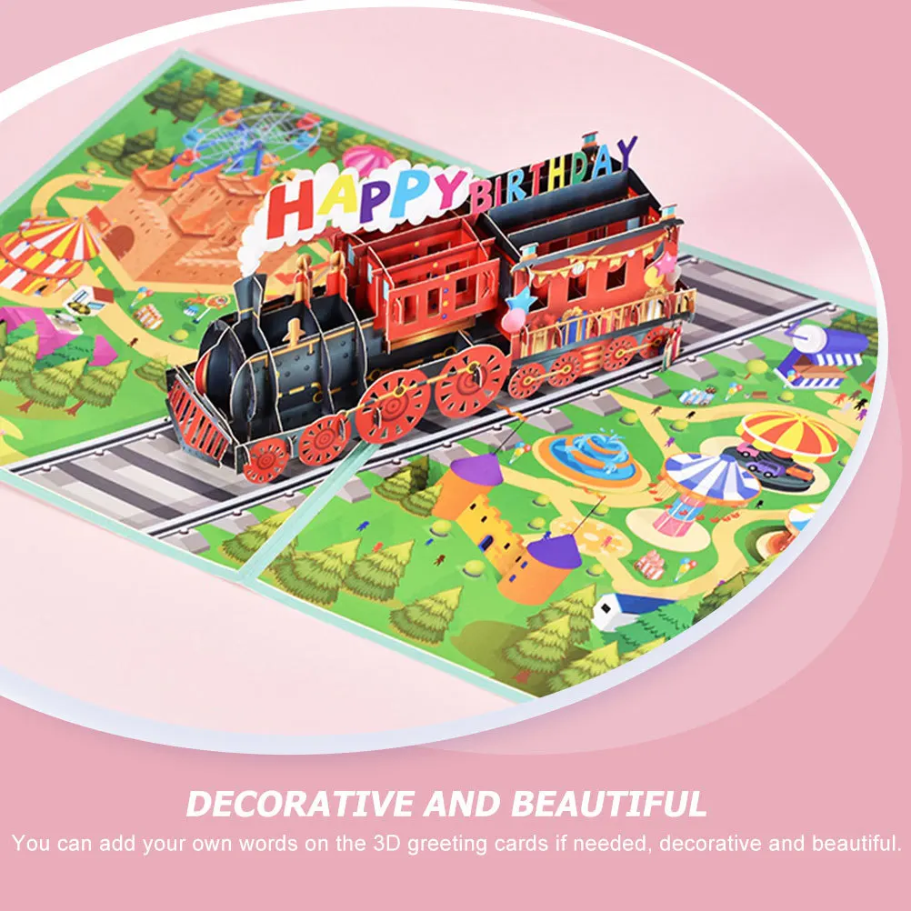 

1Set Creative 3D Train Birthday Greeting Card Handmade Pop-Up Paper Birthday Cards Decorative Blessing Cards Festival Gift