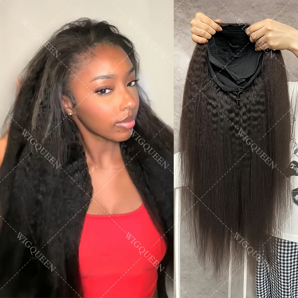 

Кудрявый прямой полупарик 3/4 Человеческие волосы Бесклеевой парик Человеческие волосы Готов к ношению Полупарик 3IN1 с шнурком Полный машинный парик