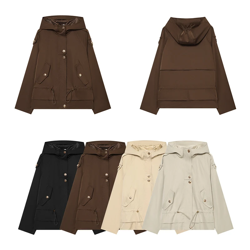 Guobioziy Women's Hooded Jacket 2026 Spring＆Autumn New Style Solid Color with Zipper＆Stud Design Western Casual Trend Daily wear