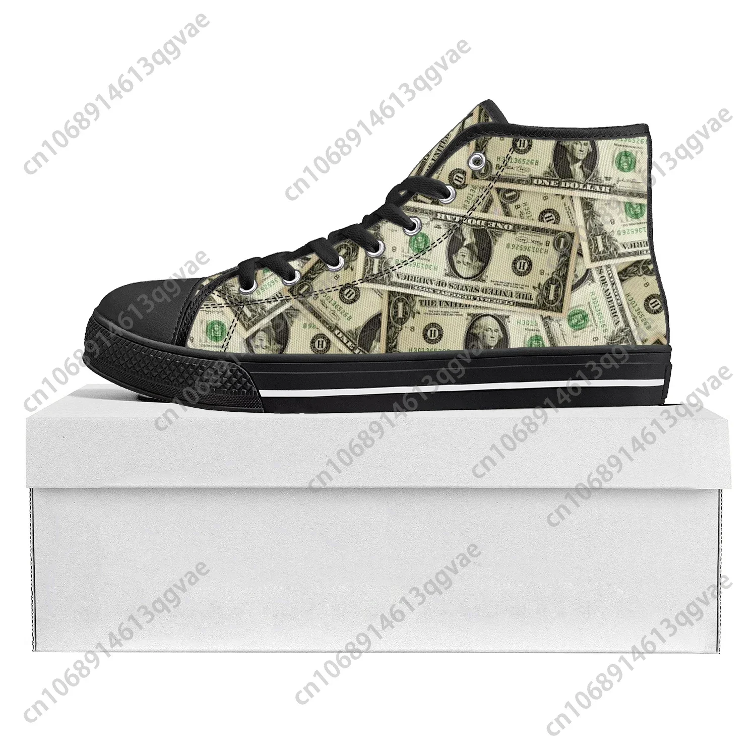 Dollar Printed Popular High Top High Quality Sneakers Mens Womens Teenager Canvas Sneaker Casual Couple Shoes Custom Shoe Black