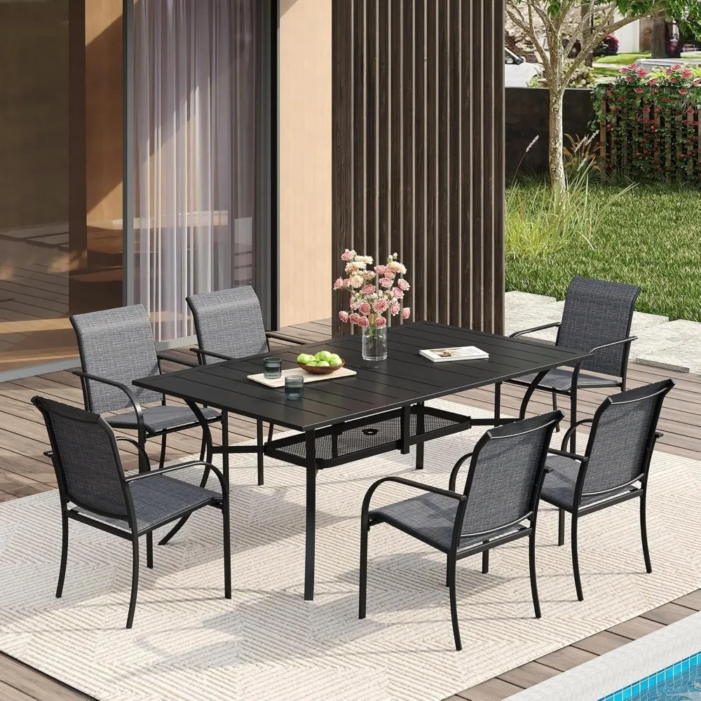 

Patio Dining Set for 6,Outdoor Furniture Set Includes Rectangle Patio Table and 6 Sling Chairs,Outdoor Table and Chairs