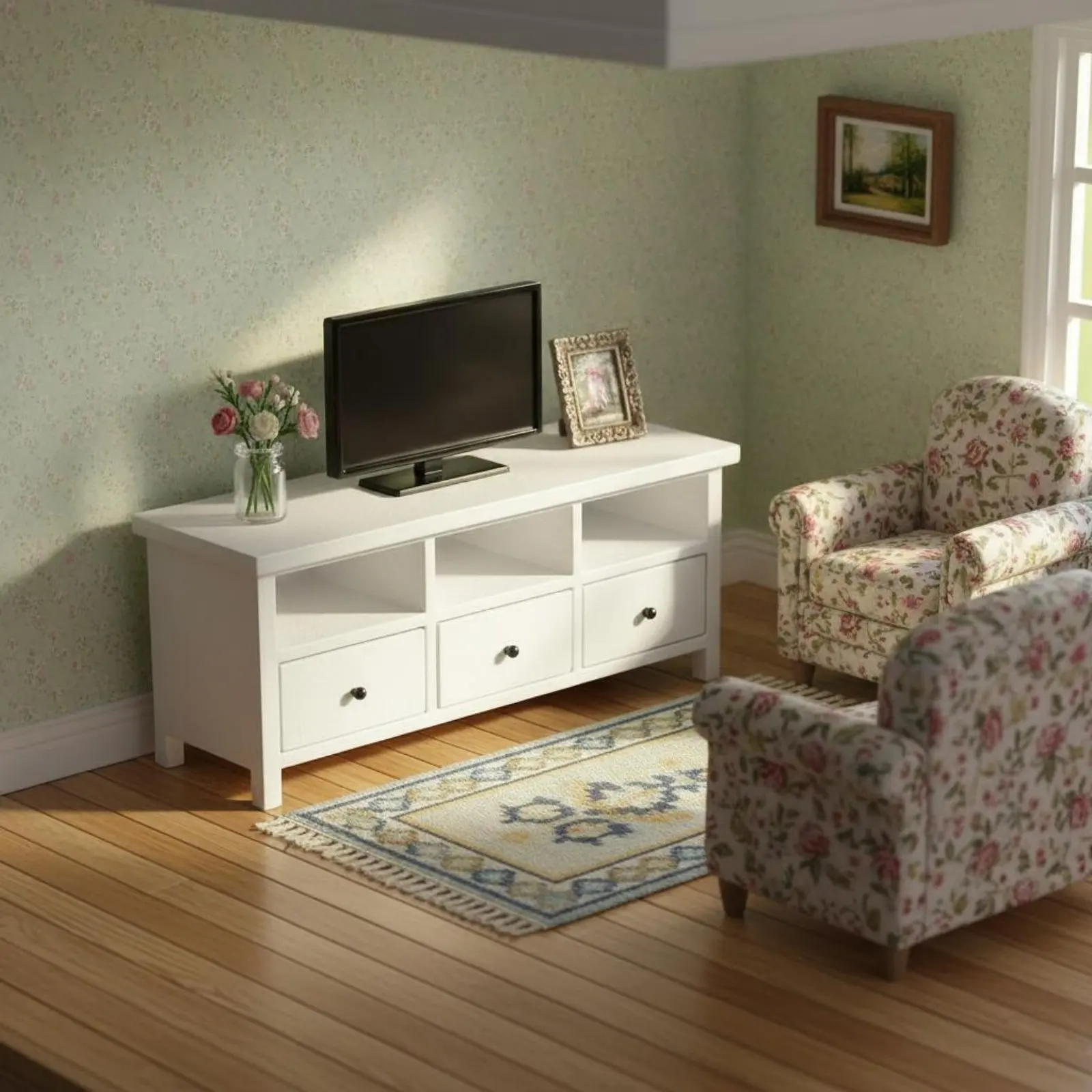 

Миниатюрная ТВ-тумба для кукольного домика, масштаб 1:12, ручная работа, для коллекционеров