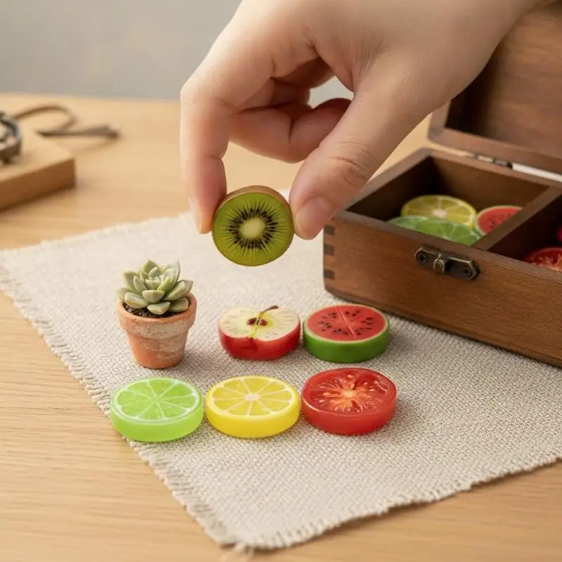 Mini Fake Fruit Slice Resin Kit 10Pcs Watermelon Lemon for DIY Dollhouse Decor Scrapbook Crafts