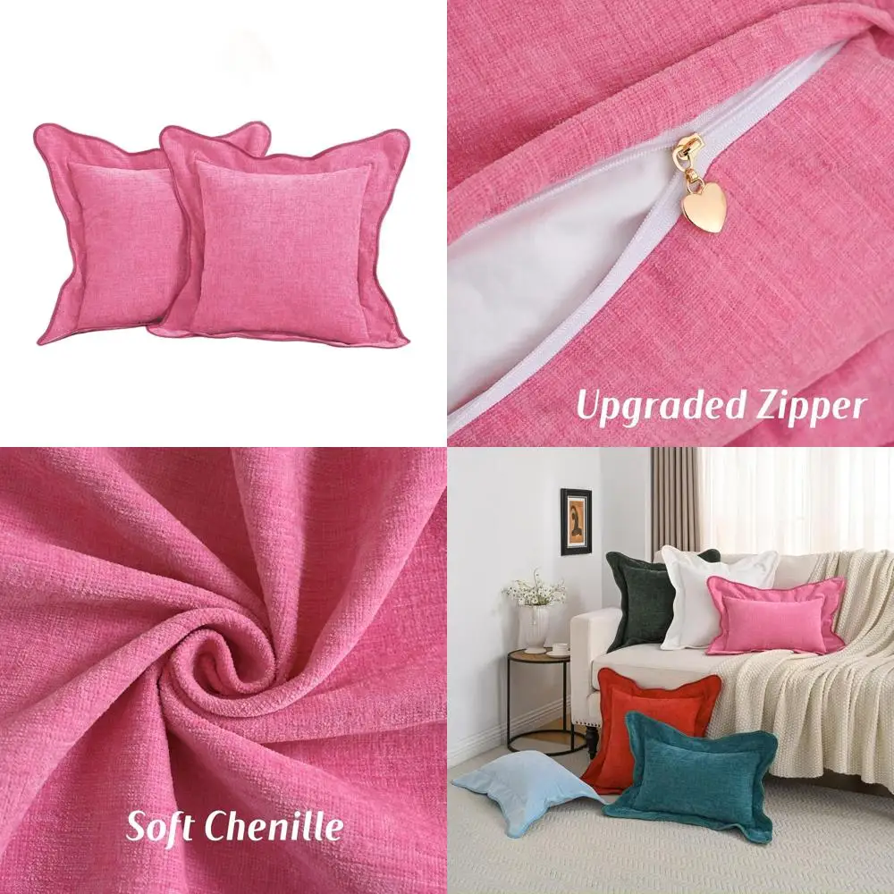 

Набор из 2-х зубчатых наволочек 26x26, милые декоративные наволочки в стиле преппи для дома, ярко-розовые