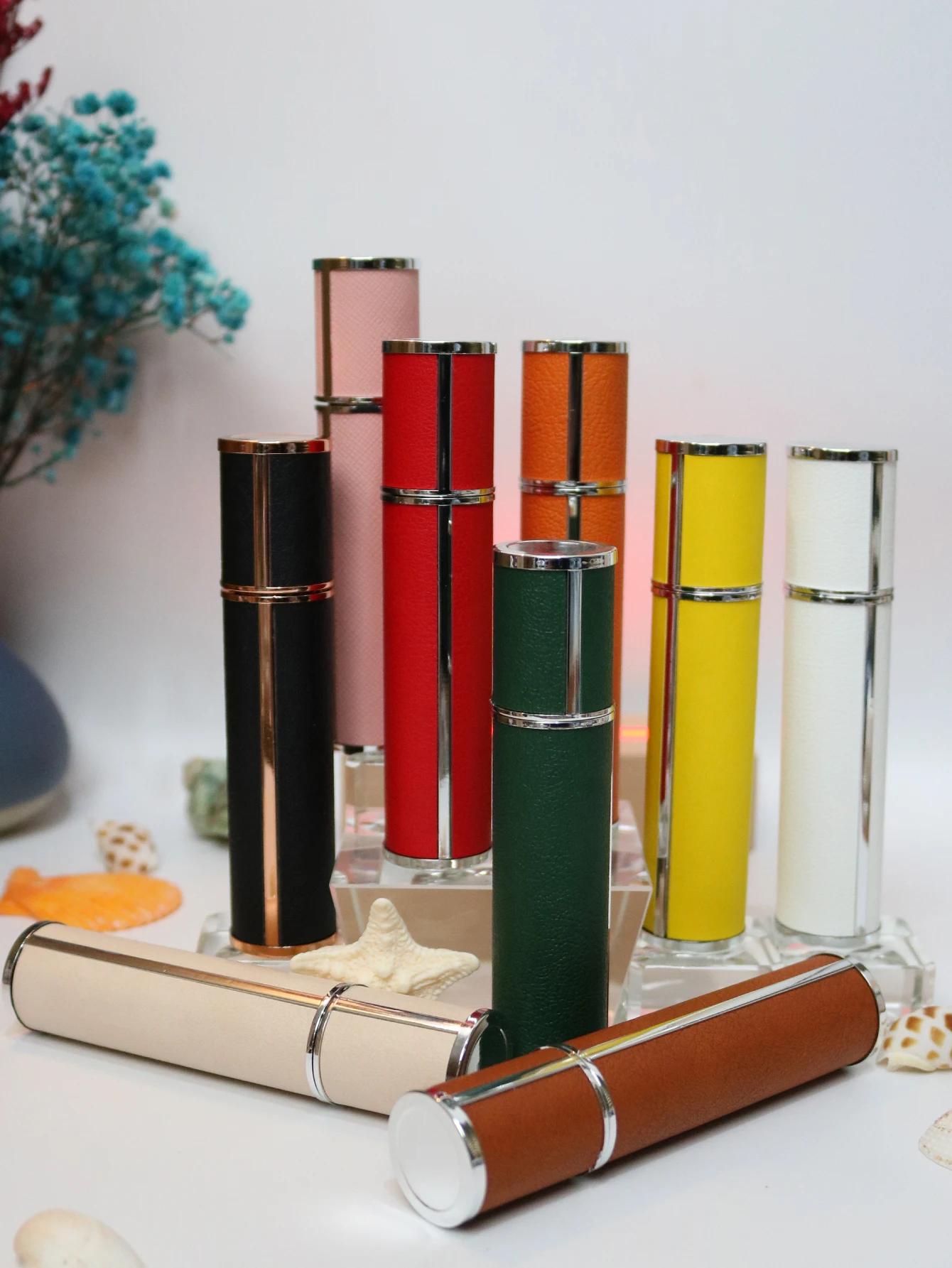 10ml luxury leather wrapped glass perfume spray bottle, portable mini refillable perfume atomizer, BPA-free cosmetic container