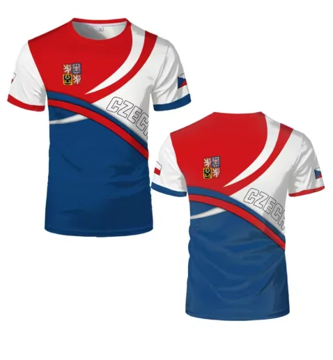 Czech Republic Flag Football T Shirts Czech Republic National Emblem 3D Printed Sports T-shirts Casual Breathable Crew Neck Tees