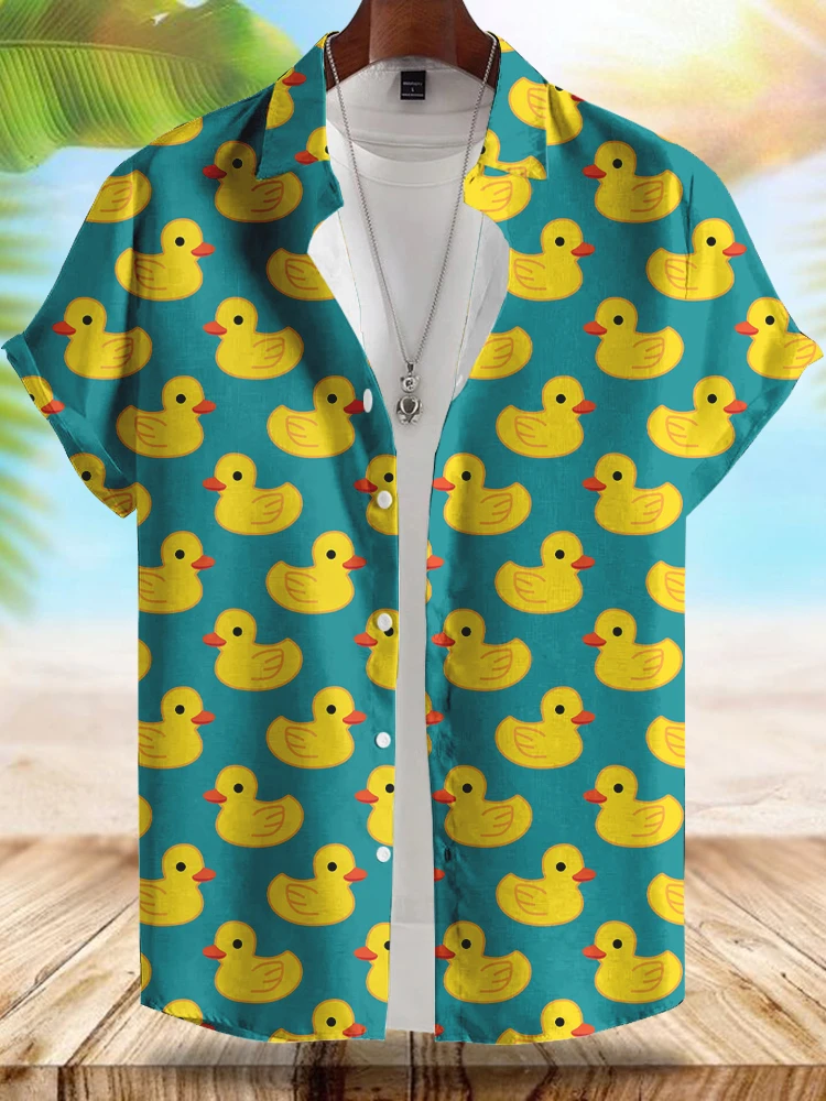 2024 Hawaii, camisa de manga corta para hombre nueva, camisa informal de hombre con estampado de pato amarillo a la moda, camisa de hombre diaria de calle de verano