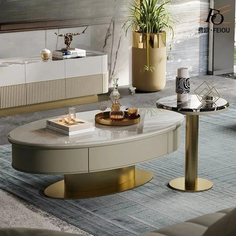 BnewLight luxury coffee table model room, senior  fashion marble oval tea machine TV cabinet combination