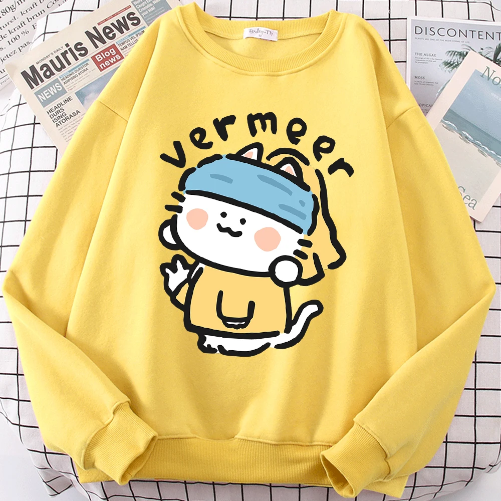 Funny Cat Cosplay Vermeer Cute Print Cartoons Hoodie Men Women Japan Style Streetwear Harajuku Fashion Sweatshirt Fleece Hoody